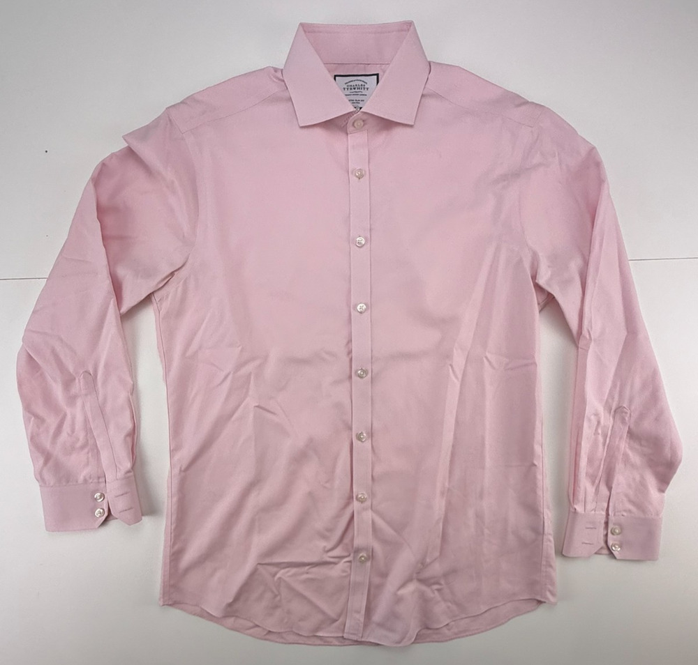 Charles Tyrwhitt Men's 16.5/34 Extra Slim Fit Non-Iron Dress Shirt Solid Pink